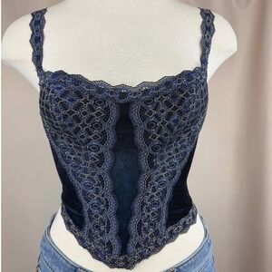 Vintage VICTORIAS SECRET Blue Velvet Lace Corset (34) Bustier 90s Fairy Festival
